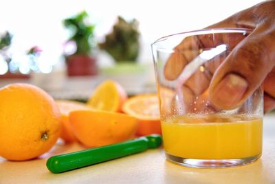 Close-up of drink in glass on table