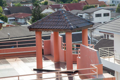 High angle view of buildings in city