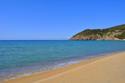 Scenic view of sea against clear blue sky