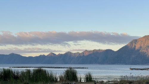 Panoramic view of lake and mountains against sky