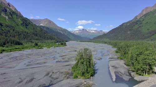 Scenic view of landscape and mountains against sky