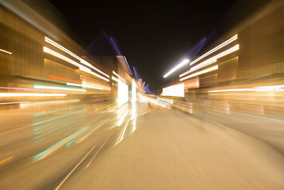 Light trails on road at night