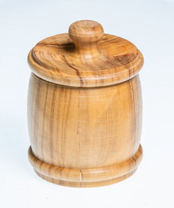 High angle view of bread on table against white background