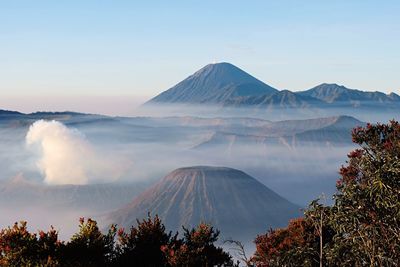 Panoramic view of volcanic mountain against sky