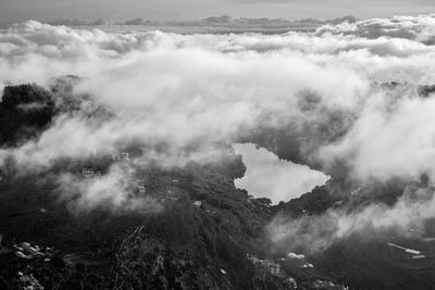 High angle view of clouds over land