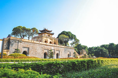 Exterior of temple against clear sky