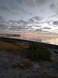 Scenic view of beach against sky during sunset