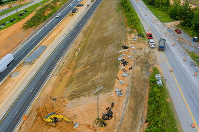 High angle view of cars on road