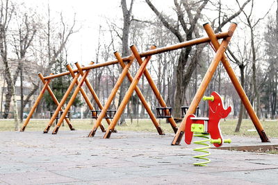 Low angle view of child playing on playground