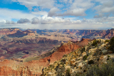 Aerial view of grand canyon against cloudy sky