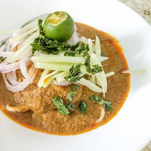 High angle view of meal served in plate