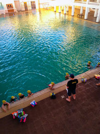 High angle view of people in swimming pool