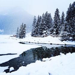 Scenic view of snow covered mountains