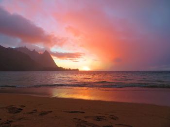 Scenic view of sea against sky during sunset