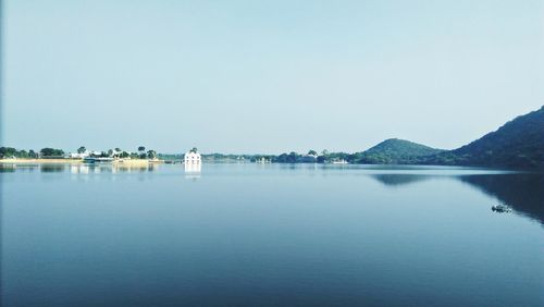 Scenic view of lake against clear sky