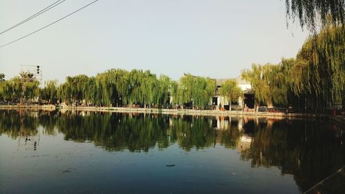 Scenic view of lake against clear sky