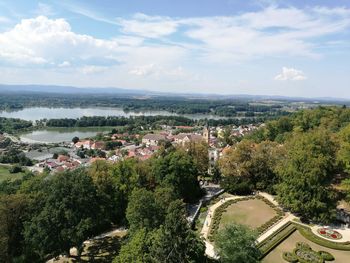 High angle view of townscape against sky