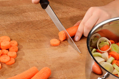 High angle view of chopped vegetables on cutting board