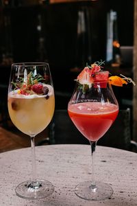 Close-up of wineglass on table