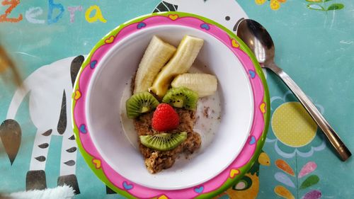 Directly above shot of fruits in bowl on table