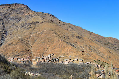 High angle view of buildings against clear sky