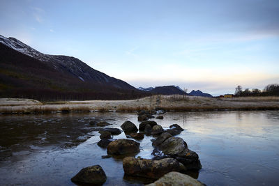 Scenic view of lake against sky