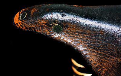 Close-up of bicycle seat against black background