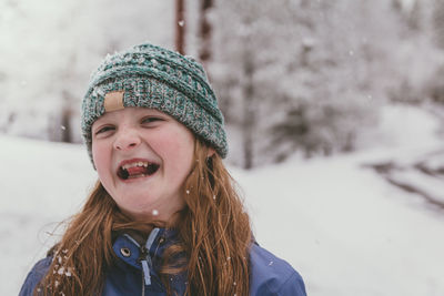 Portrait of girl in snow