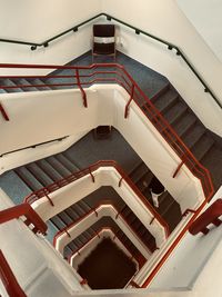 High angle view of spiral staircase in building