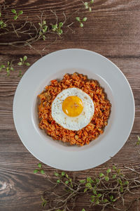 High angle view of breakfast served on table