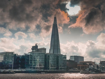 Low angle view of buildings against cloudy sky