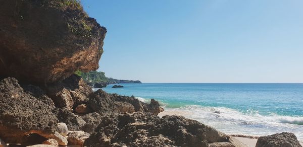 Scenic view of sea against clear sky