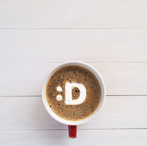 High angle view of coffee on table