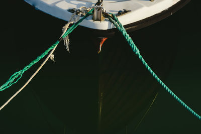 Low angle view of rope tied up on boat