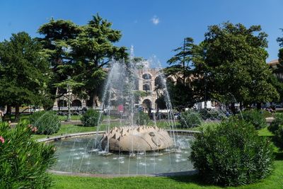 View of fountain in garden