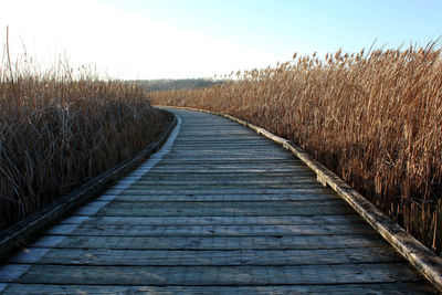 Boardwalk against clear sky