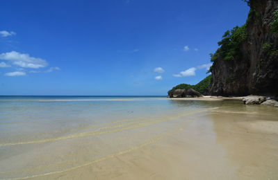 Scenic view of sea against blue sky