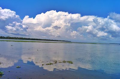 Scenic view of sea against cloudy sky