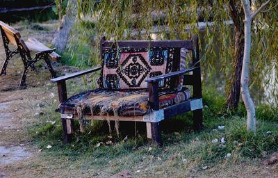 Empty bench in park