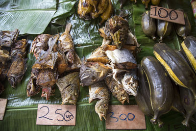 Various vegetables for sale at market stall