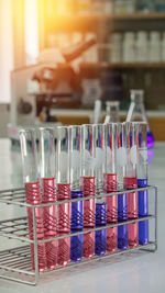 Close-up of test tubes on table
