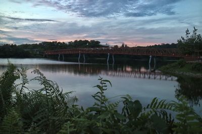 Scenic view of lake against sky at sunset