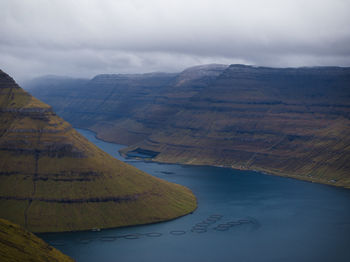 The fjords of the faroe islands on a gloomy day