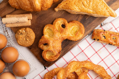 High angle view of breakfast on table