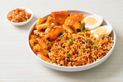 High angle view of food in bowl on table