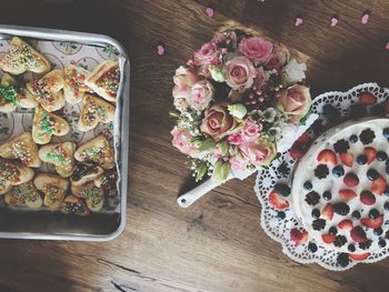 High angle view of bouquet on table