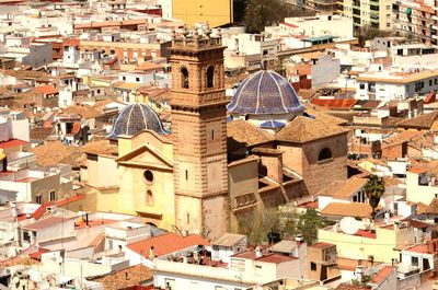 High angle view of buildings in city