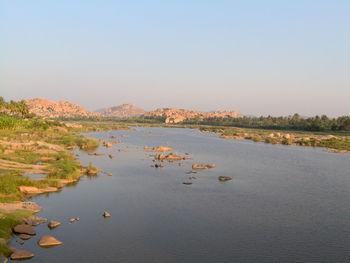 Scenic view of lake against clear sky