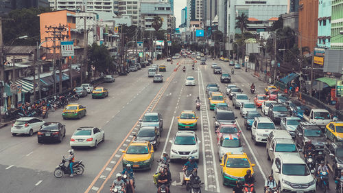 High angle view of traffic on city street