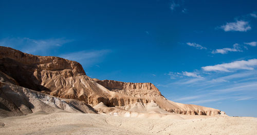 Rock formations on landscape against blue sky